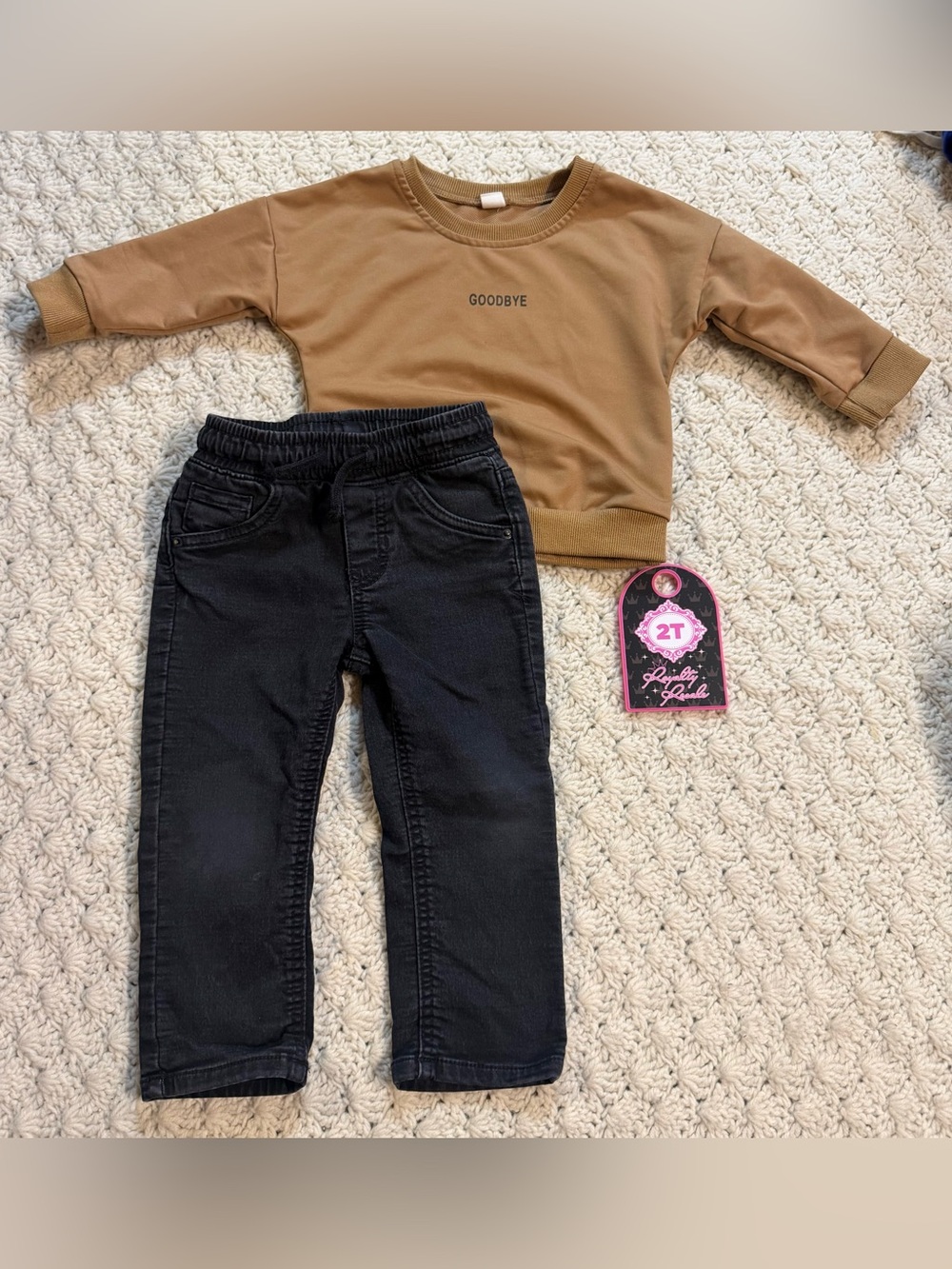 Cat & Jack Black Pull-On Jeans with Brown Top Set
